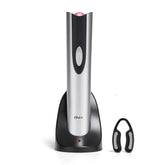 Oster silver opener front view showing sleek design and easy operation benefit