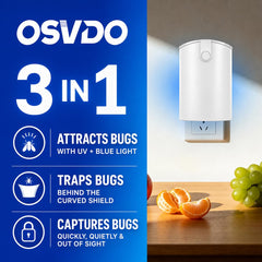 osvdo blue LED light on in dark demonstrating strong insect attraction