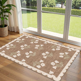 Othilic front view of floral entry rug showing full pattern and tan tones, enhances curb appeal