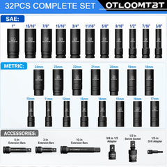 OTLOOMTBT assorted deep sockets and tools laid out for quick identification and selection