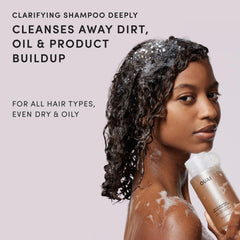 OUAI pouring shampoo texture illustrating gentle clarifying action