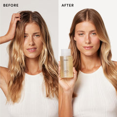 OUAI conditioner texture pouring from bottle showing lightweight moisture for fine hair