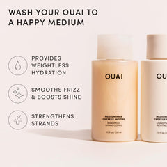 OUAI conditioner poured cream texture illustrating rich hydration and detangling