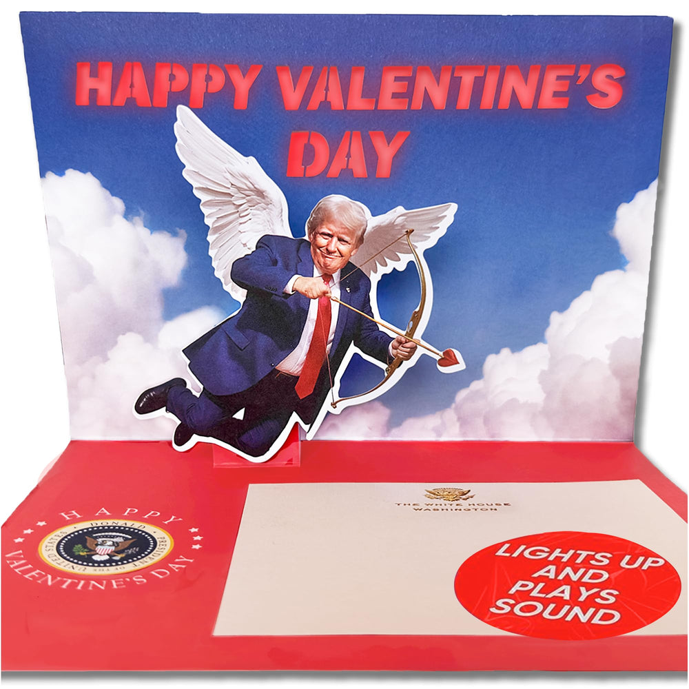 OUR FRIENDLY FOREST front view of Trump Cupid card showing bold cover, great gift appeal