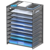 OUTWOLF front view of 10-tier organizer showing neat stacked trays and quick access