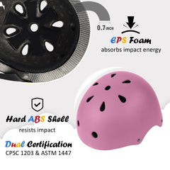 OUWOER pink helmet side close-up of ABS shell for impact resistance benefit