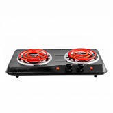 OVENTE front view showing both burners and compact footprint for extra cooking space