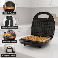 OVENTE open unit with sandwich plate installed showing quick meal preparation benefit