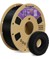 OVERTURE spool front view showing black TPU and clear labeling, ensures correct purchase