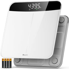Ovutek front view of tempered glass scale showing sleek platform and capacity benefit