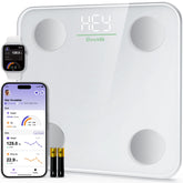 Ovutek front view showing sleek glass platform and quick weight readout benefit