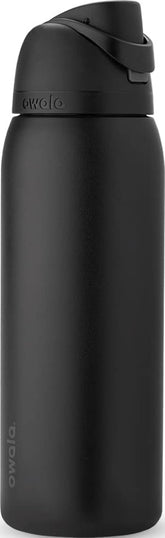 Owala FreeSip front view showing Very, Very Dark finish and durable design benefit