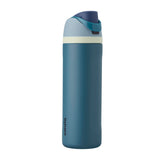 Owala FreeSip denim front view showing sleek insulated bottle and color