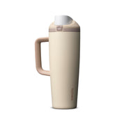Owala FreeSip front view in Lightly Toasted showing sleek insulated bottle and lid - durable hydration