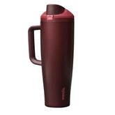 Owala FreeSip 40 oz front view showing black cherry color and capacity benefit