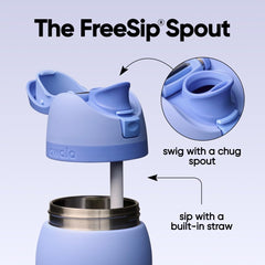 Owala FreeSip close-up of push-button lid showing secure lock for spill protection