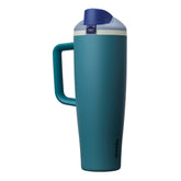 Owala FreeSip front view showing denim finish and capacity benefit