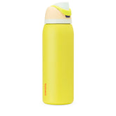 Owala FreeSip Lemon front view showing 40 oz bottle and bright finish for visibility