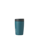Owala SmoothSip front view showing grey blue cup and leakproof lid for easy travel