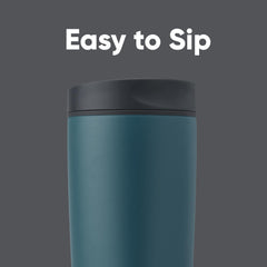 Owala SmoothSip Slider lid closeup displaying the slider spout and secure closure benefit