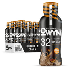 OWYN bottle front packaging showing No Nut Buttercup flavor and benefits