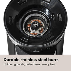 OXO Brew stainless steel conical burr detail for uniform grind consistency