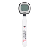 OXO Good Grips thermometer front view showing compact body and readable display for fast checks