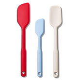 OXO Good Grips front view showing the three multicolor spatulas and organized set benefit