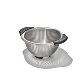 OXO Good Grips colander front view showing shape and capacity, easy draining benefit