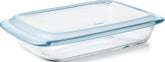 OXO Good Grips front view of 9x13 baking dish showing lid and handles for easy serving
