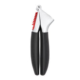 OXO Good Grips garlic press front view showing sturdy construction and ease of use