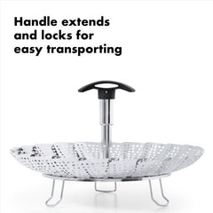 OXO Good Grips steamer inside pot steaming vegetables demonstrating even steaming