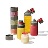 OXO Outdoor front view of full 7-piece set, organized for travel convenience
