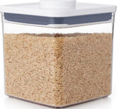 OXO Good Grips POP Container front view showing clear body and label, organized pantry benefit