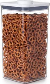 OXO POP container front packaging shows clear canister and label for organized storage
