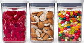 OXO Good Grips front view of square POP container showing clear walls and lid for organized pantry