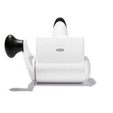OXO rotary grater front view showing cap and window for convenient serving