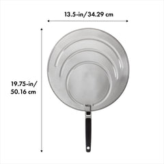 OXO Good Grips folded-handle resting over pan handle for compact storage and safety