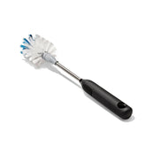 OXO bottle brush front view showing long neck and head cleans deep bottles