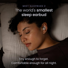 Ozlo earbud close-up highlighting tiny form factor and soft tip comfort