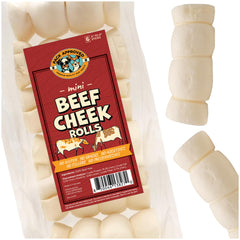 Pack Approved front packaging showing six mini beef cheek rolls for easy selection