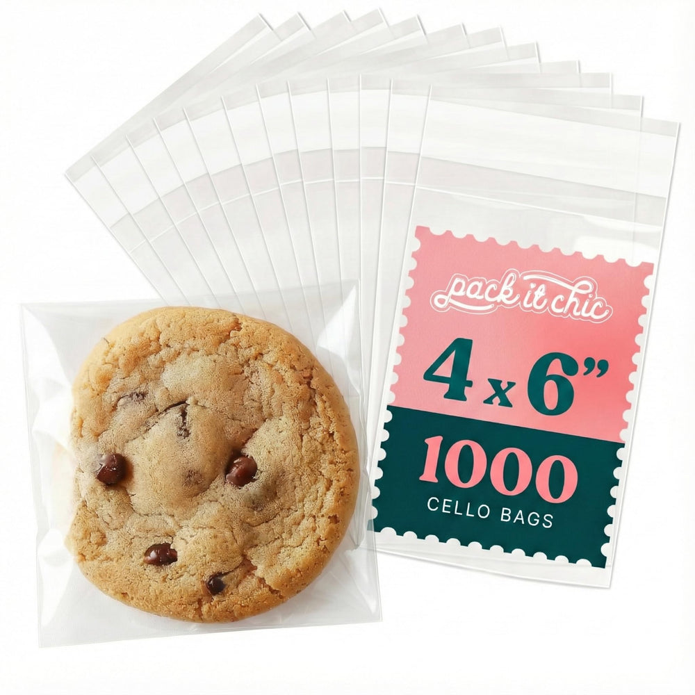 Pack It Chic front packaging showing 1000 clear cookie bags and branding benefit
