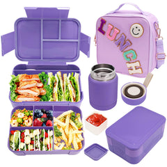 PainZieteg front view of purple lunch set showing coordinated components and easy packing