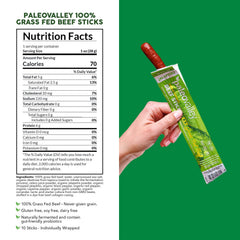 Paleovalley close-up of beef stick texture highlighting quality and protein-rich bite