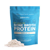 Paleovalley front packaging showing vanilla bone broth powder and clean branding benefit clarity