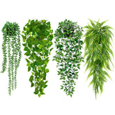 Palonu front view of four potted artificial hanging plants, quick decor upgrade