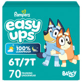 Pampers front packaging showing Easy Ups Size 8 and 70 count benefit