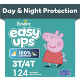Pampers Easy Ups front packaging showing Peppa Pig and product count, clear branding benefit