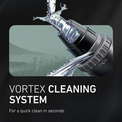 Panasonic cutter head under faucet to show Vortex cleaning effectiveness