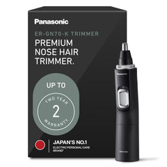 Panasonic ER-GN70-K front view showing slim grooming head and vacuum benefit